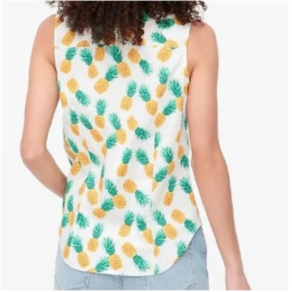 J. Crew Factory Pineapple Fruit Sleeveless Cotton Poplin Shirt Women - Picture 3 of 3